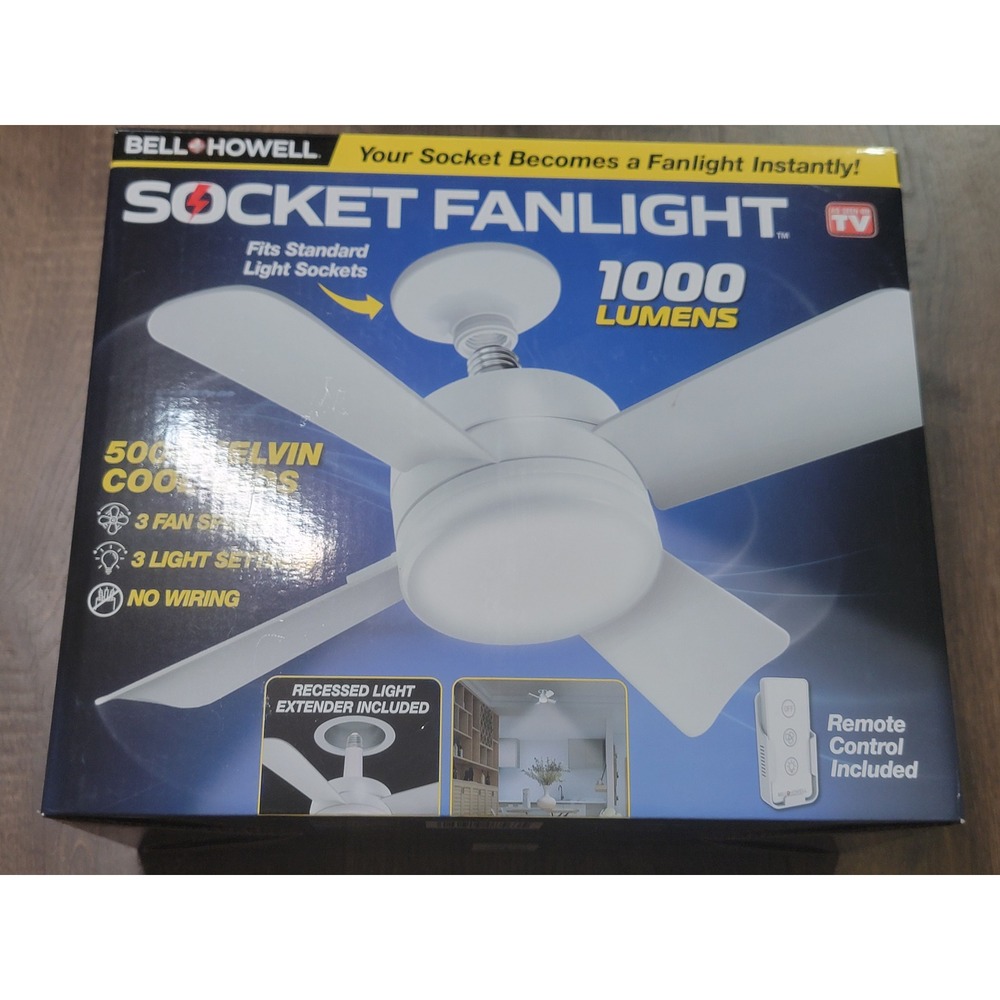 Bell Howell Socket Fanlight 1000 Lumens LED Ceiling Fan White 15.75 Inch Remote